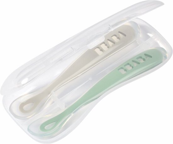 Béaba - Lepel Set Siliconen Velvet Grey/Sage Green 8+ Maanden (2 Stuks)