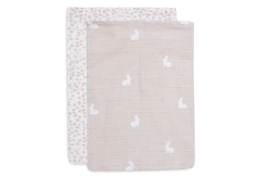 Jollein - Washandje Hydrofiel Dotted & Rabbits - Nougat