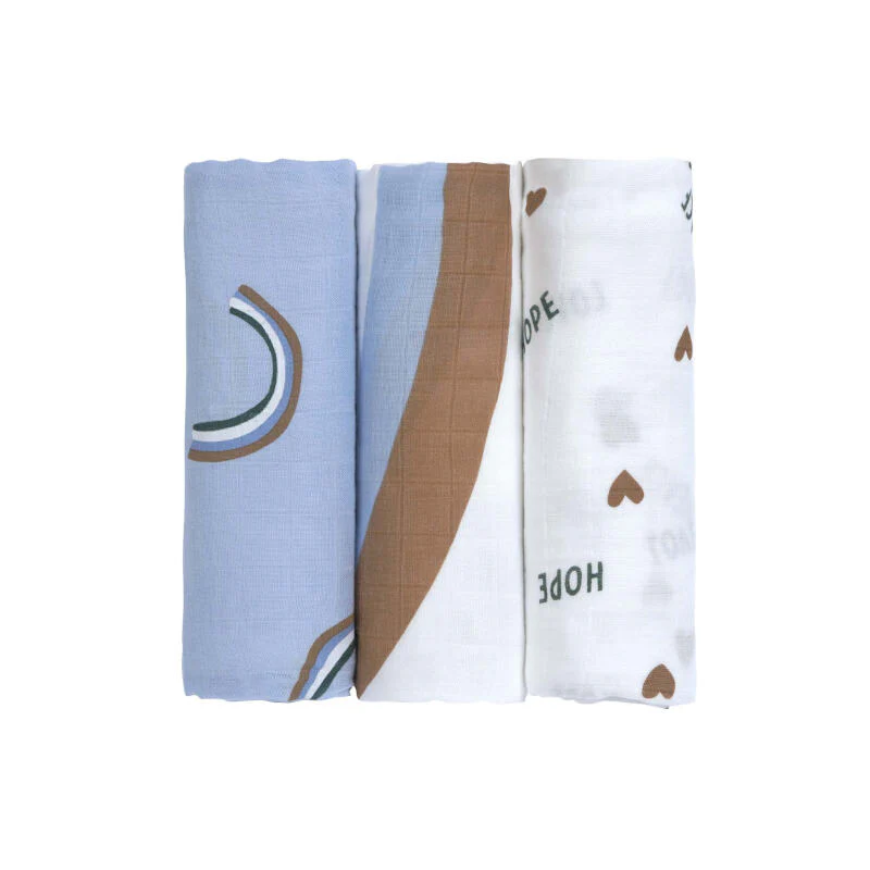 Lassig - Heavenly Soft Swaddle L Happy Rascals Sky blue, 3 pcs ass., 80 x 80 cm