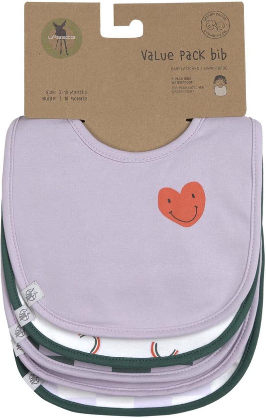 Lassig - Slabbetje 5 stuks Voordeelpack Happy Rascals Heart Lavender