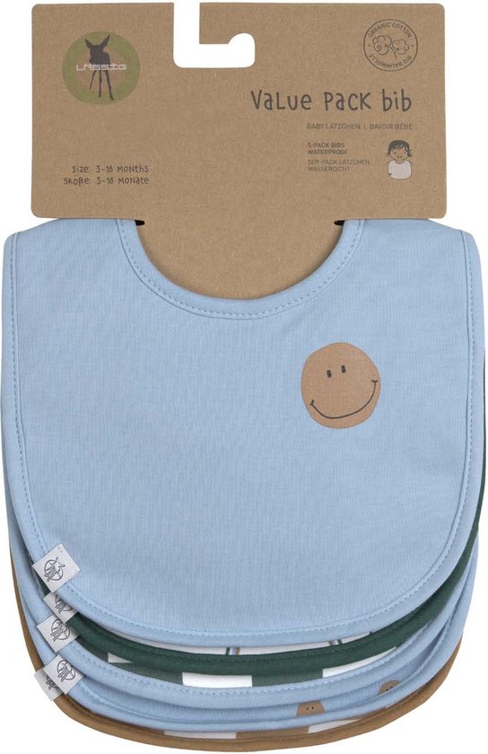 Lassig - Slabbetje 5 stuks Voordeelpack Happy Rascals Smile Sky Blue