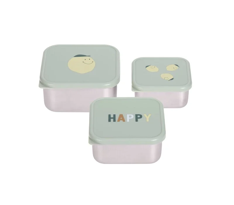 Lassig - Snackbox Stainless Steel 3 stuks - Happy Fruits Lemon