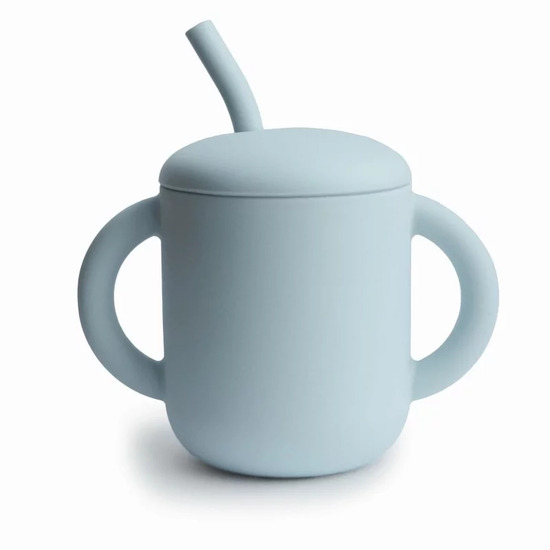 Mushie - Silicone Training Cup * Straw - Powder Blue