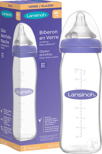 Lansinoh - Glazen Voedingsfles met NaturalWave Speen 240 ml | 1 stuk