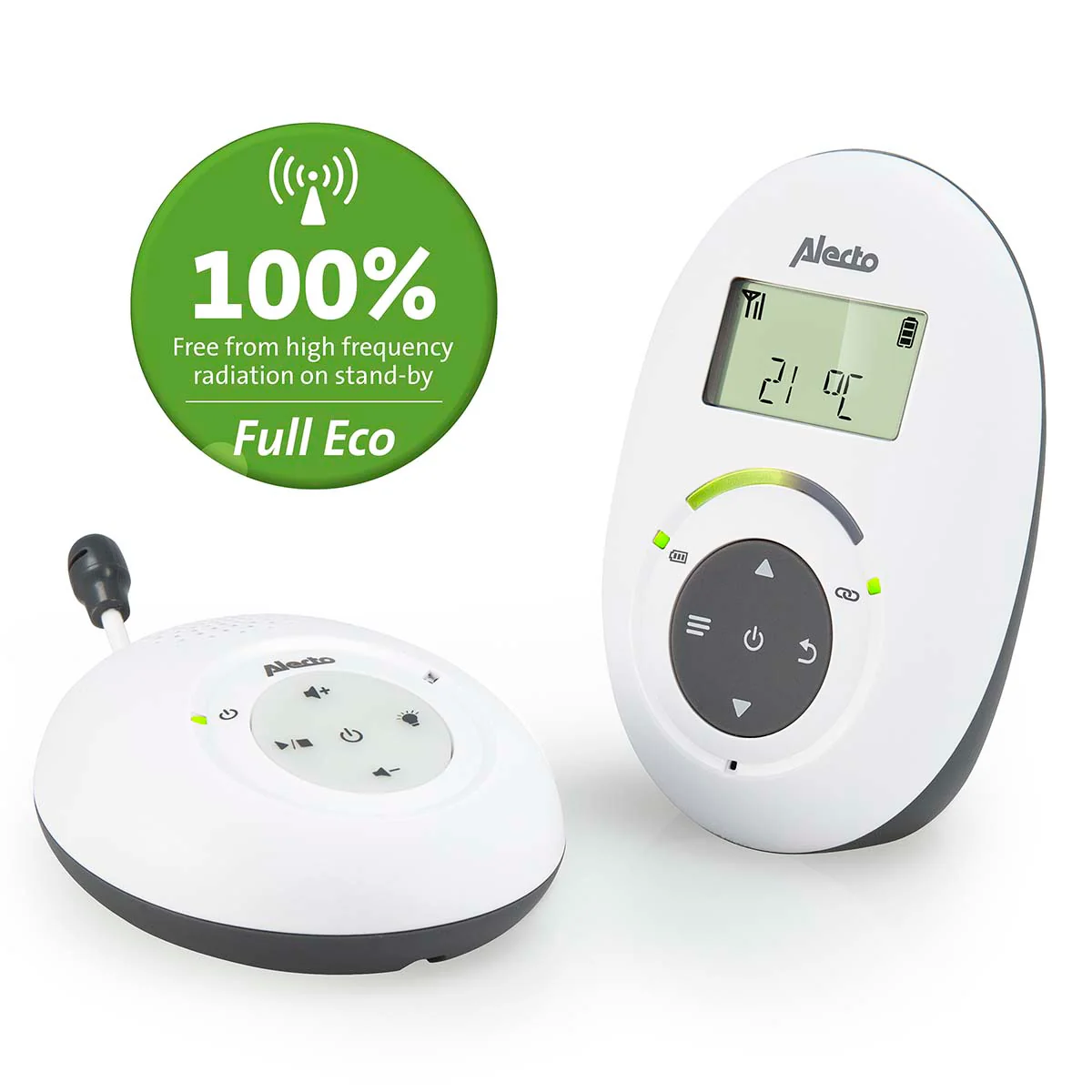 Alecto DBX-125 - Full Eco DECT babyfoon met display - Wit/Antraciet