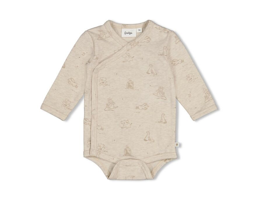 Feetje - Wikkelromper AOP - The Cuddle Company - Taupe Melange