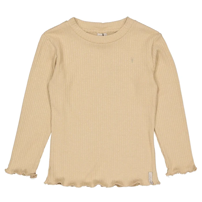 Levv - Lichtbeige longsleeve met rucheranden | Light Sand