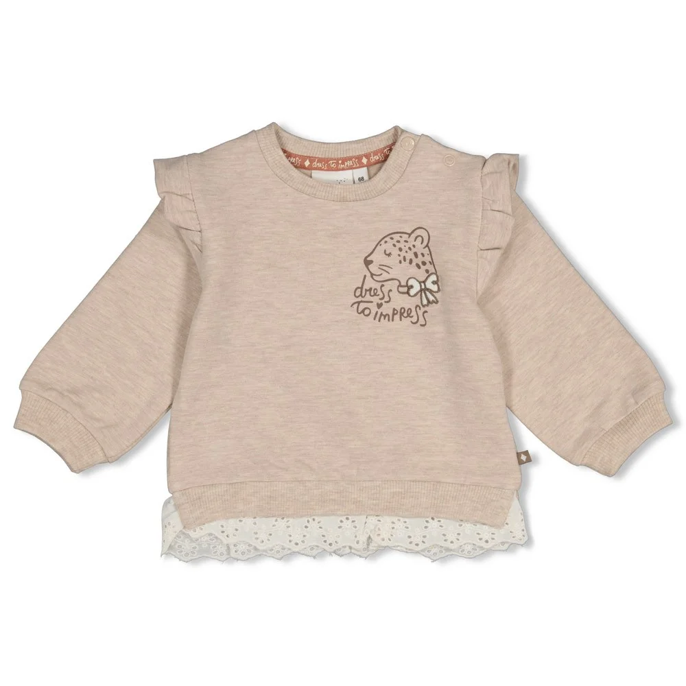 Feetje-Sweater Taupe Melange Kant Onderaan