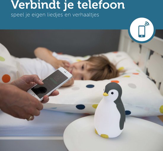 Zazu - Kinder Nachtlamp Pam de Pinguin Grijs - Bluetooth speaker en nachtlamp functie
