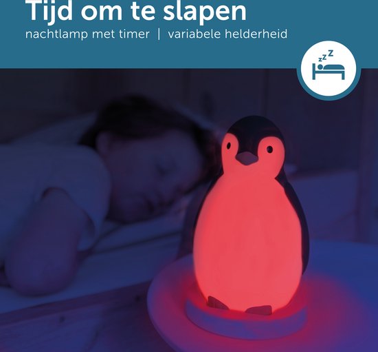Zazu - Kinder Nachtlamp Pam de Pinguin Grijs - Bluetooth speaker en nachtlamp functie
